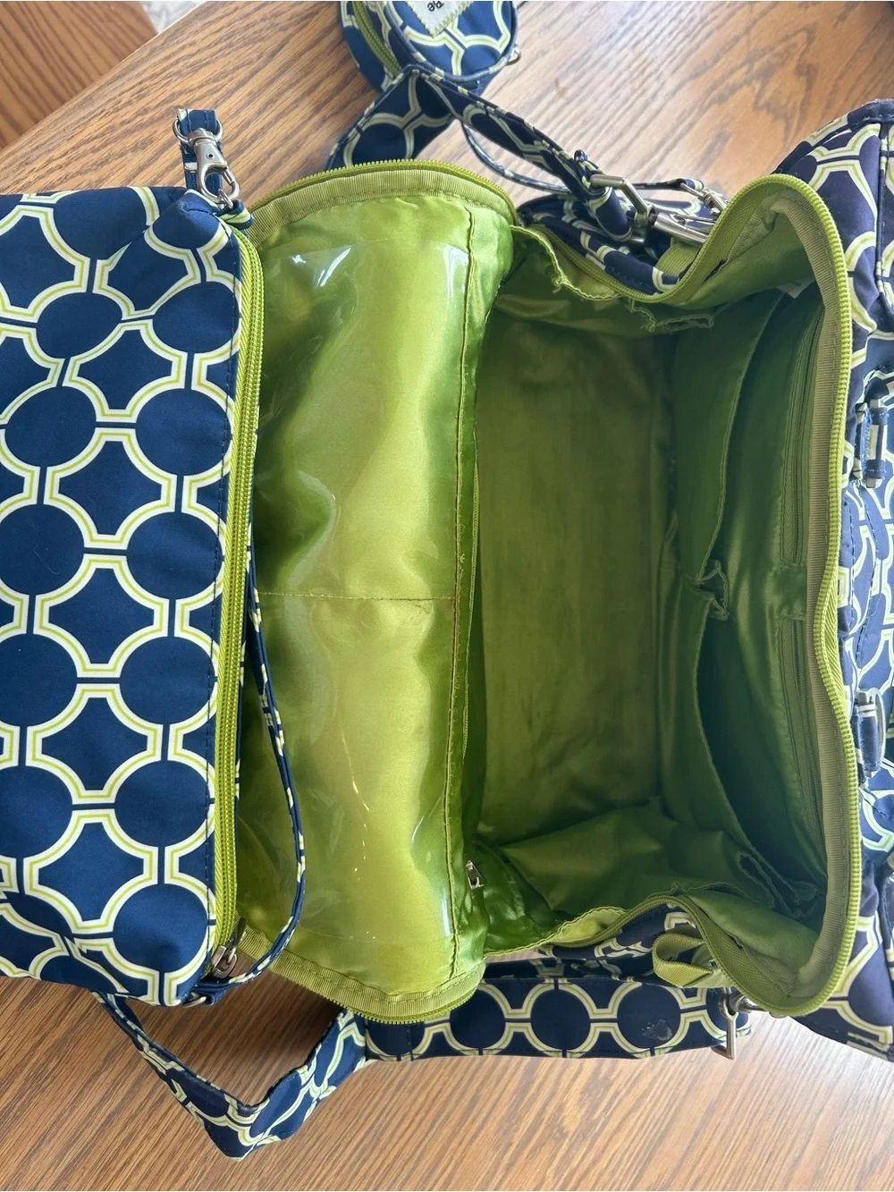 Ju-Ju-Be Navy and Lime Geometric Print Convertible Baby Bag